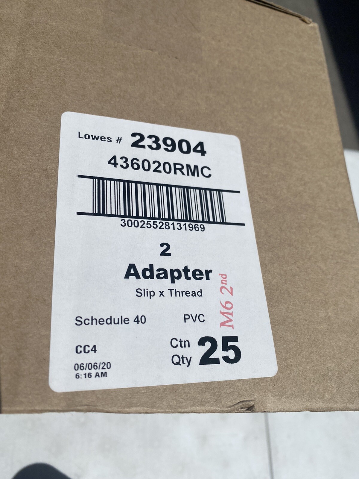 Schedule 40 PVC Fitting 2” inch Adapter Box Of 25 Slip And Thread White