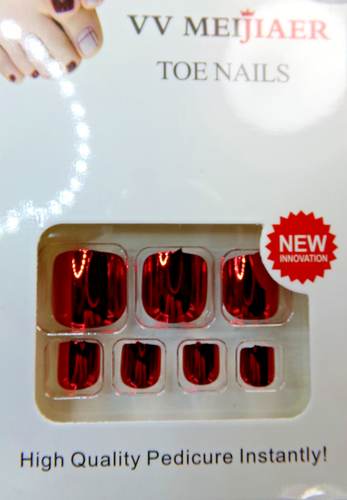 V V Toenails Classic Ruby Red Chrome Mirror glue on & Tabs Medium - Picture 3 of 3