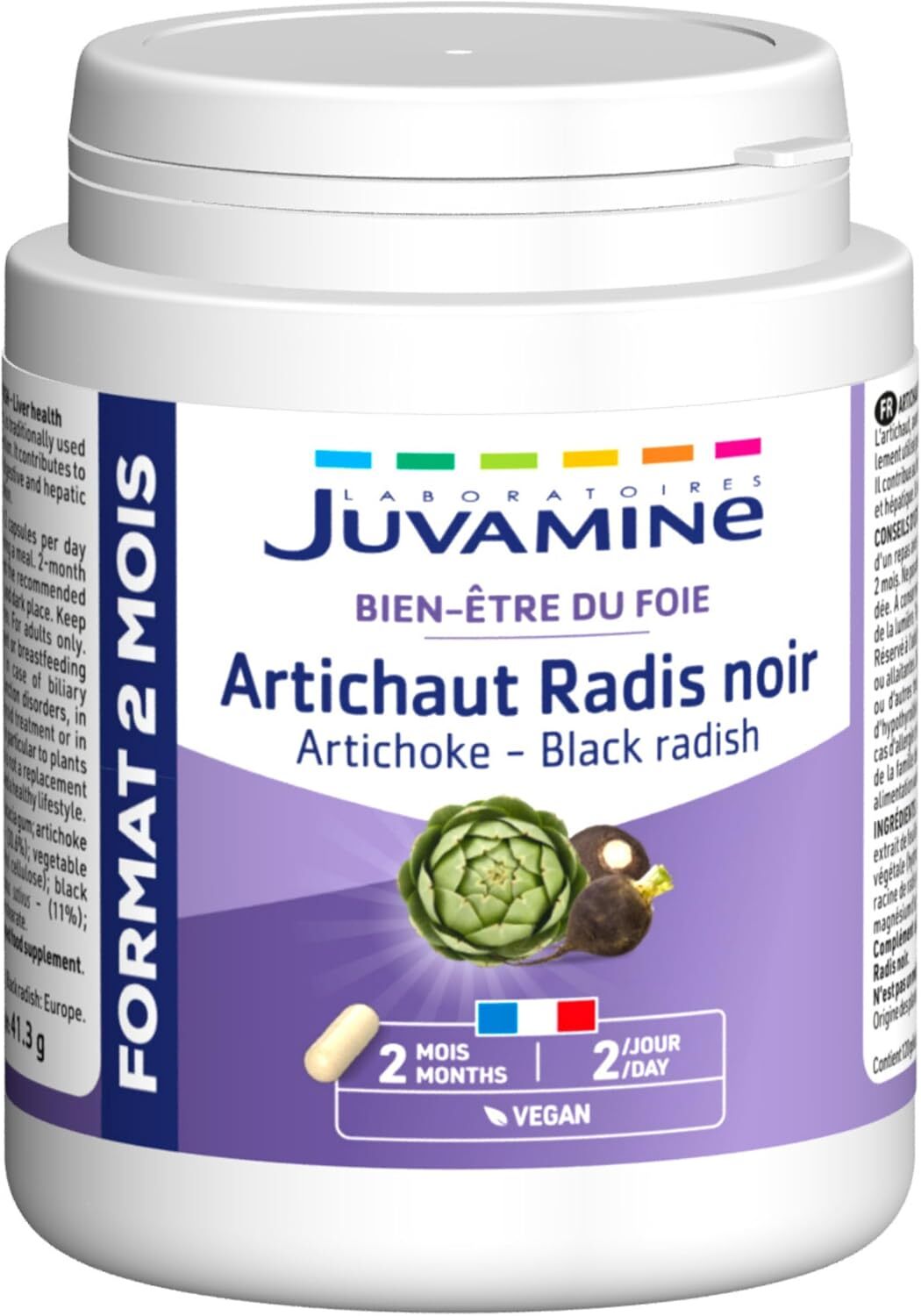 Juvamine Artichaut et Radis Noir pour le bien-être du foie en boîte de 30 gélules