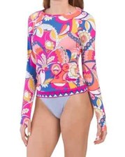 Trina Turk Sevilla Multi-Color Long Sleeve RashGuard Swimsuit Top Size Medium