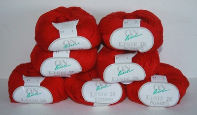 On Line Linie 28 Borneo Yarn Red 50g 120m 60% Cotton 40% Rayon 7 Skeins