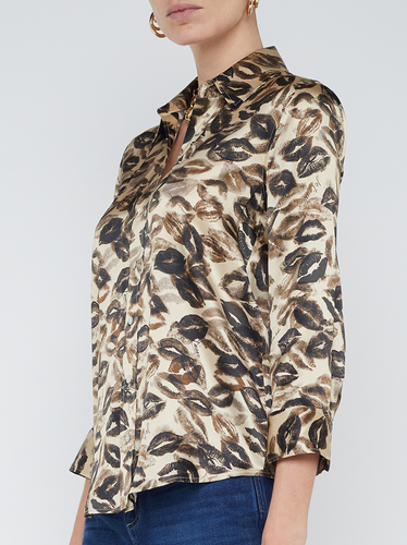 L'AGENCE Dani 3/4 Sleeve Silk Blouse in Sepia Vintage Kiss Size Medium M - Picture 3 of 5
