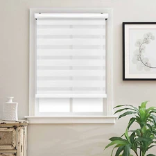 Cordless Zebra Roller Blinds Shades Sheer or Privacy - White, 20" to 72"W x 72"H