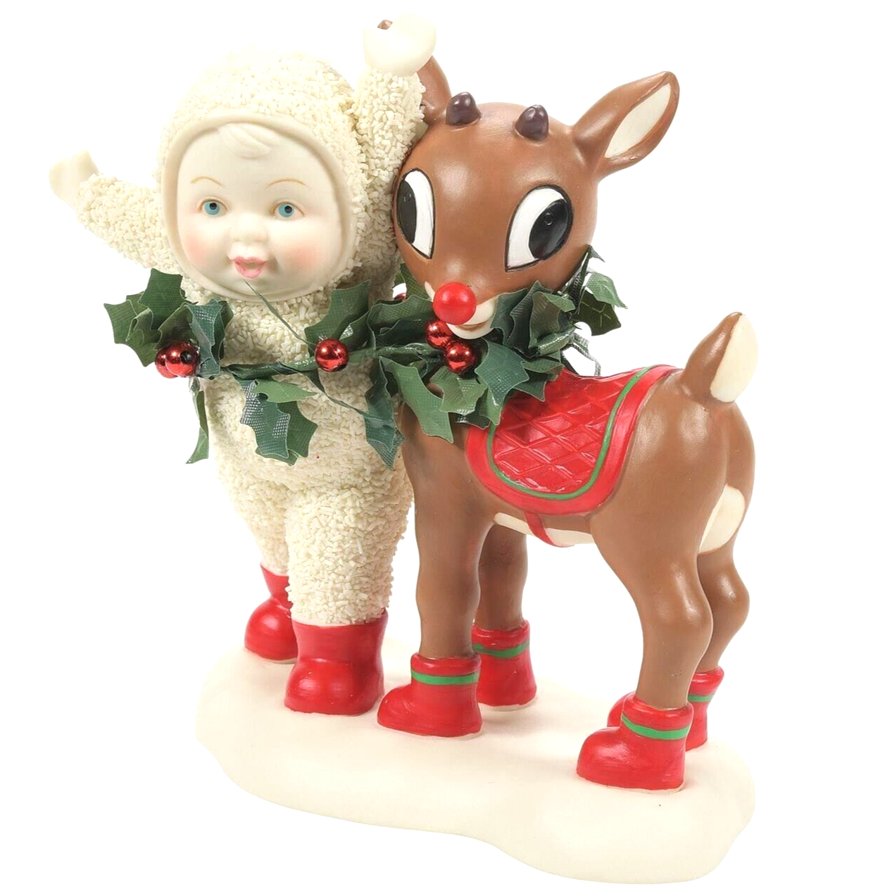 ✿ New Dept 56 SNOWBABIES Figurine RUDOLPH Red Nose Booties Christmas Reindeer