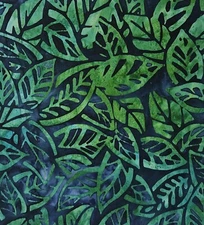 BATIK Tropical Leaves Fronds Green Blue Approx 8 Inches Cotton 14 SQUARES