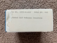 Genealogy Microfilm 1850 NC Census Richmond & Robeson County National Archives