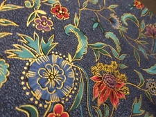 Michael Miller cotton fabric metallic florals blue with pink red, purple Exotica