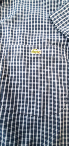 Lacoste kids navy and white check short sleeved shirt, size XXL - Picture 6 of 7