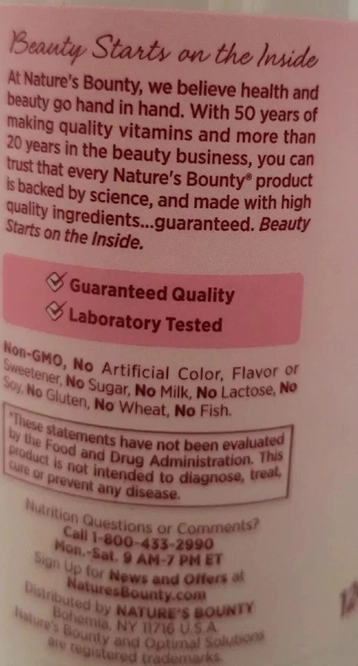 Nuevo Sellado Nature’s Bounty Ácido Hialurónico + Vitamina C Colágeno 120 Cápsulas Foto 3 de 3