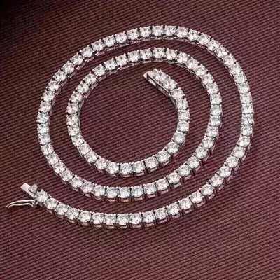 4MM 21Ct Round Cut Diamond Women Tennis Necklace 14K White Gold Finish 18'' Inch