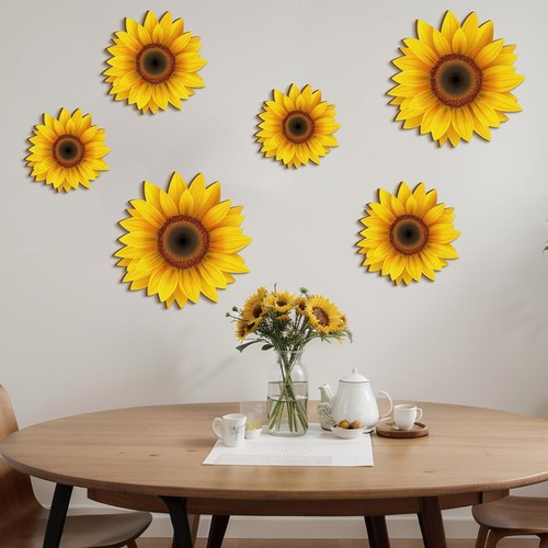 Thyle 6 Pcs Sunflower Wall Decor Wood Art Farmhouse Yellow - Picture 6 of 7