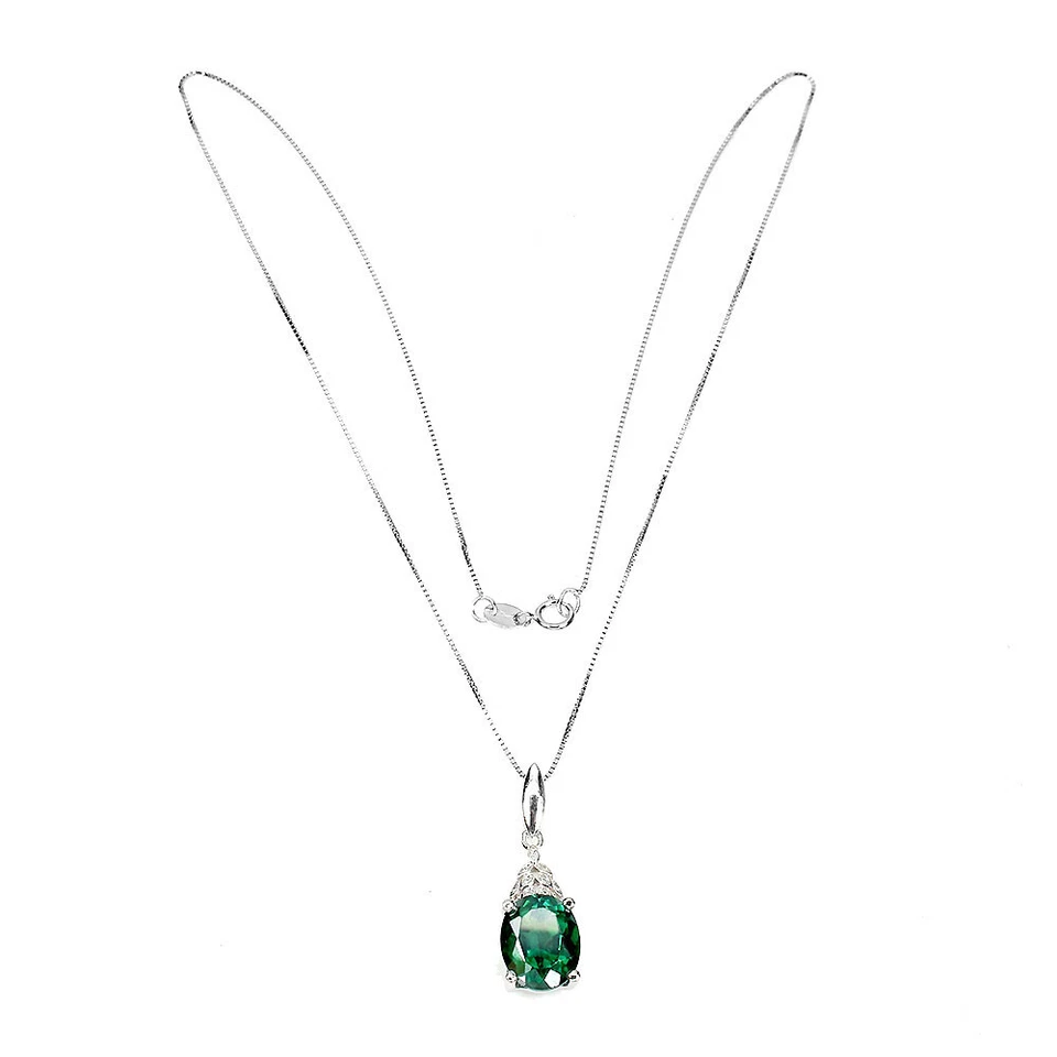 925 Sterling Silver Necklace Oval Green Topaz Diffused 11x9mm Gemstone Jewelry - Image 3 of 4