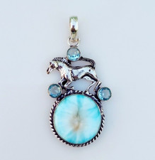 Larimar Gemstone Pendant 925 Sterling Silver Handmade Horse Jewelry 2.16"