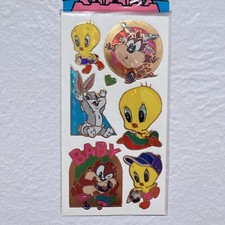 Vintage Baby Looney Tunes Bugs Bunny Tweety Taz Prism Holo Stickers Y2K Rare