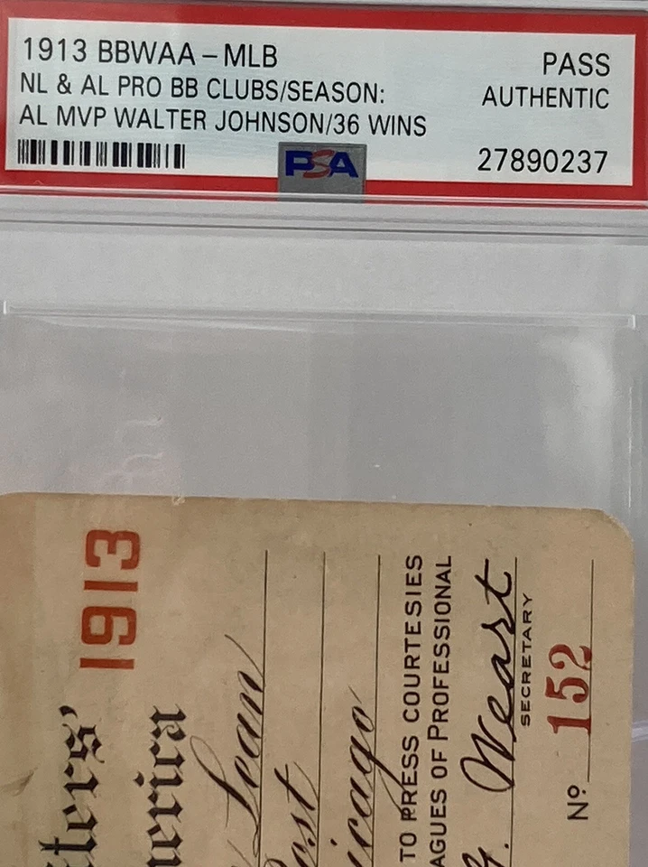 1913 PSA Ticket Pass Opening Ebbets/Polo Grd/Walter Johnson MVP/Thorpe Debut⚾️ - Image 3 of 4