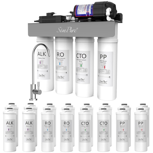SimPure WP2-400GPD Alkaline pH+ RO Reverse Osmosis Drinking Filtration System