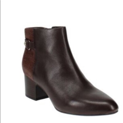 Anne Klein Womens Leather block Heel Ankle   Boots Brown texture Sz 9.5