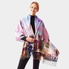 NEW London Skyline Big Ben Painting Print Rectangular Wrap Shawl Scarf w/ Fringe
