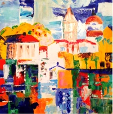 Original Oil Painting Italy Modern Art Cityscape Painting City Impasto Texture A