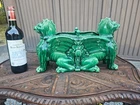 Antique Barbotine majolica green dragon mythological planter jardiniere vase