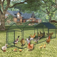 Metal Chicken Coop Run Rabbit Hutch Duck Cage Large Pet House with Anti-UV Cover