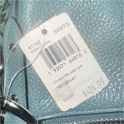 Coach Turquoise Shoulder Bag with Snake Trim, Logo & Silver Hardware