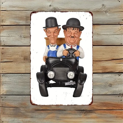 2D Flat Vintage Tin Metal Signs Home Décor Featuring Laurel & Hardy in Design Me