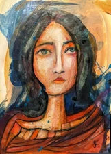  Original Painting Surreal Portrait Abstract 6.5"X9"Expression   Jess Russell