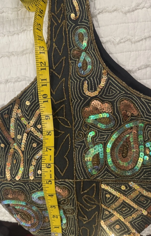 Bolso de Mano con Lentejuelas Cartera Tela Negra con Un Asa Boho Foto 4 de 4