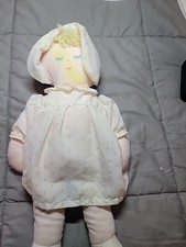 Eden Plush Blonde Cloth Baby Doll Rosebud Dress Bonnet Vintage 15" Closed Eyes