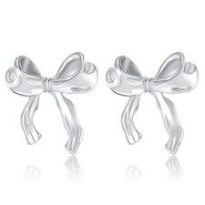 Silver Bow Stud Earrings Cute Bowknot Earrings for Women Christmas Jewelry