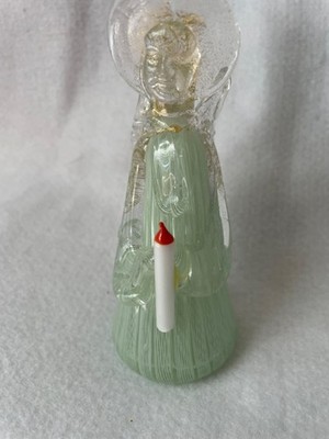Vintage Murano Venetian Glass Angel w Candle Mint Green w Gold Christmas Decor