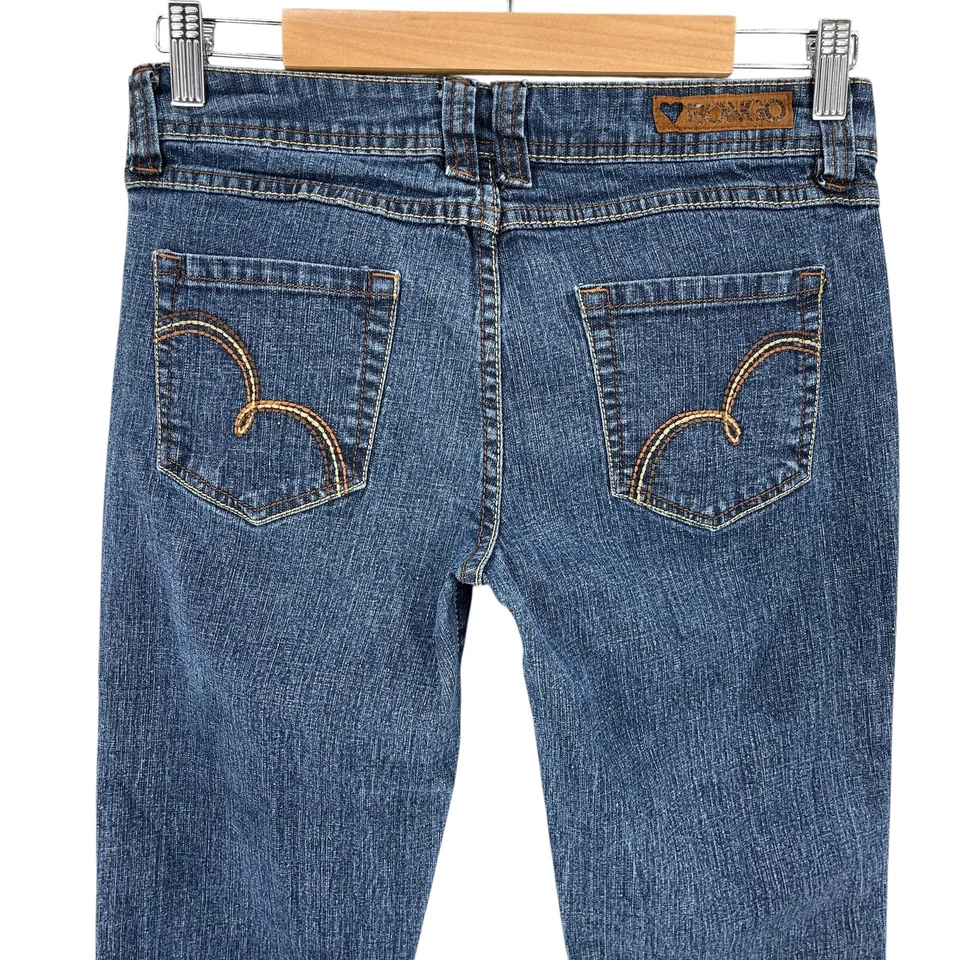 Jean Bongo Flirty Junior Talla 9 Azul Bootcut Tiro Bajo Elástico Denim Bolsillo Corazón Foto 4 de 4