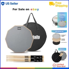 Drum Practice Pad Rubber Wood 12In with Sticks Bag Noise-Reducing