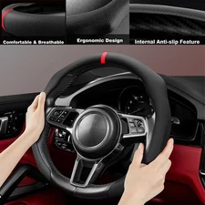 Fit For BMW Car Steering Wheel Cover Leather Non-Slip Auto Accessories 15'' NEW