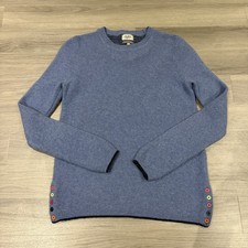 Heyton Knit Jumper Womens UK 12 Blue Lambswool Blend Rainbow Button Detail 