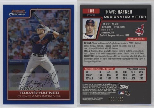 2006 Bowman Chrome Blue Refractor 36/150 Travis Hafner #105 sh7 - Picture 3 of 3