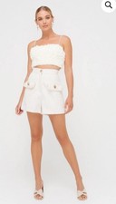 SHEIKE Coco Tweed Shorts Elevated Quiet Luxury Old Money Cream Gold Size 10