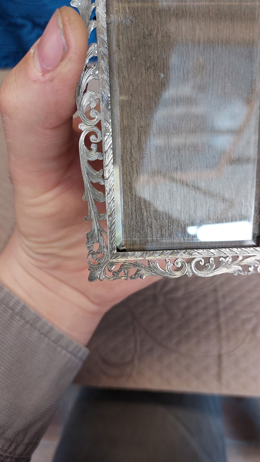 Antique Perforated and Engraved Silver Photo Frame With Ground Glass 