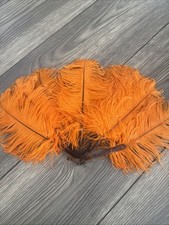Antique 1920  S Orange OSTRICH FEATHER Hand Folding Fan
