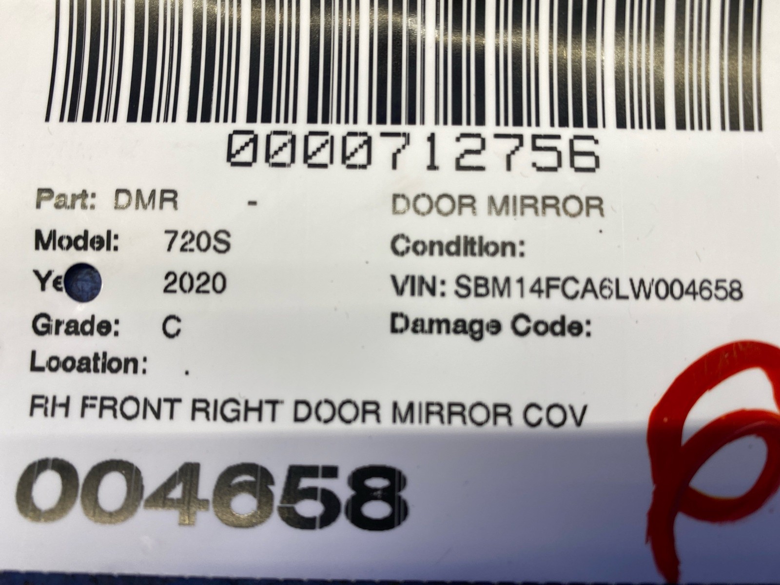 2018-2023 MCLAREN 720S FRONT RIGHT DOOR MIRROR COVER W/ CAMERA LUDUS BLUE (LDB)