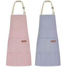 2Pack Adjustable Kitchen Apron for Women Men with 2 Pockets Cotton Red blue