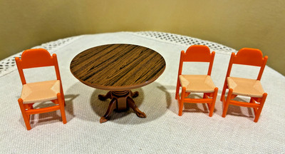 Vintage TOMY Kitchen Table & 3 Chairs Dollhouse Furniture JAPAN
