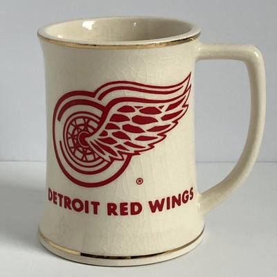 Vintage Rare Detroit Red Wings Coffee Mug Cup Ceramic Crazing Effect