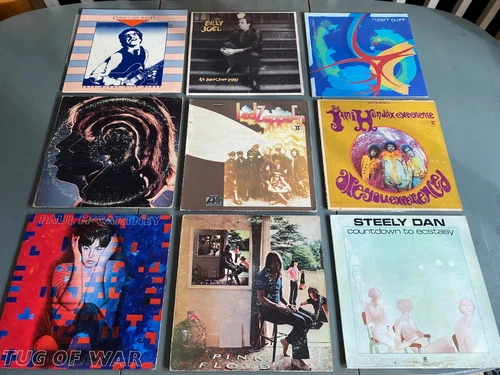 Lot of 9 Vinyl Records Classic Rock LED Zeppelin Stones Hendrix Pink Floyd VG+