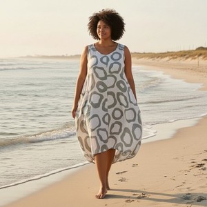 chinese dress ladies CRISTINA VERGANI Made In Italy Linen Blend Voile Shoulder Tie Bow Midi Dress