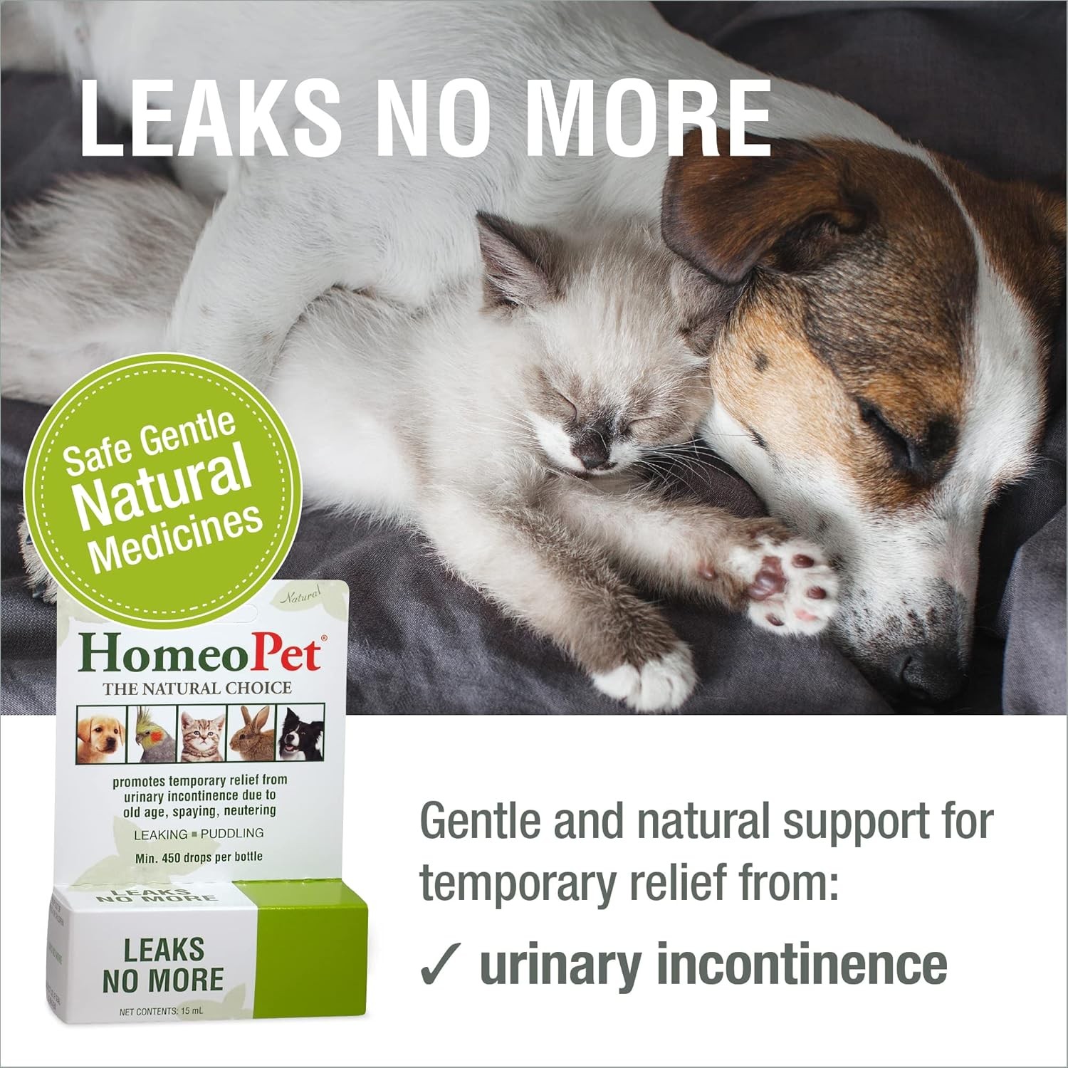 HomeoPet Leaks No More, Safe, Gentle, and Natural Cat Dog Urinary 15ml 