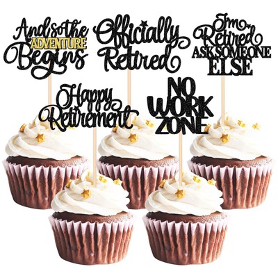 30 PCS Happy Retirement Cupcake Toppers Officially Retired No Work Zone Adven...