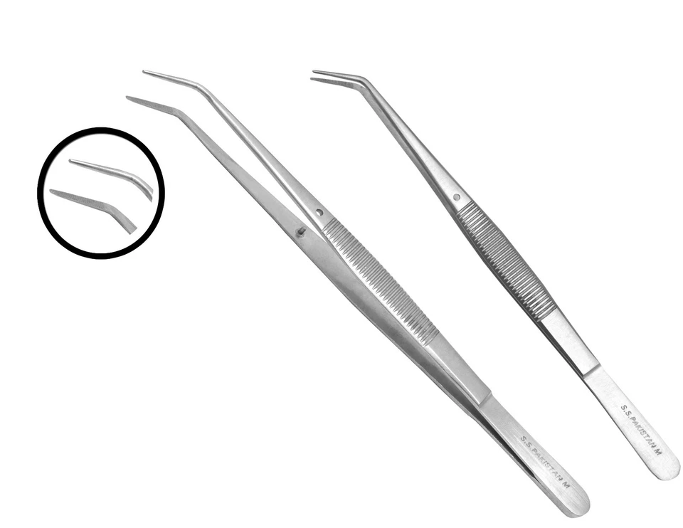 BESTPAPERS Dental College Tweezers With Pin Curved Stainless Steel Metal Mirror Finish