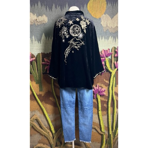 Johnny Was Miaora Black Velvet Celestial Moon Star Tunic Blouse PXL - Picture 2 of 17